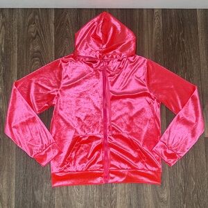 Y2K “Juicy” Vibrant Pink Velour Kids Hoodie size XXL